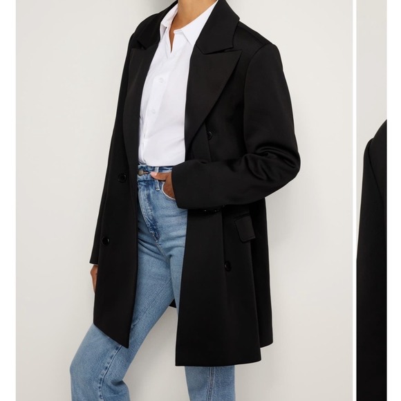 Good American Scuba Knit Double Breasted Longline Blazer Jacket Black XS - Picture 2 of 10